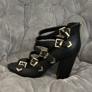 Aldo - black heels with gold buckles - size 7.5
